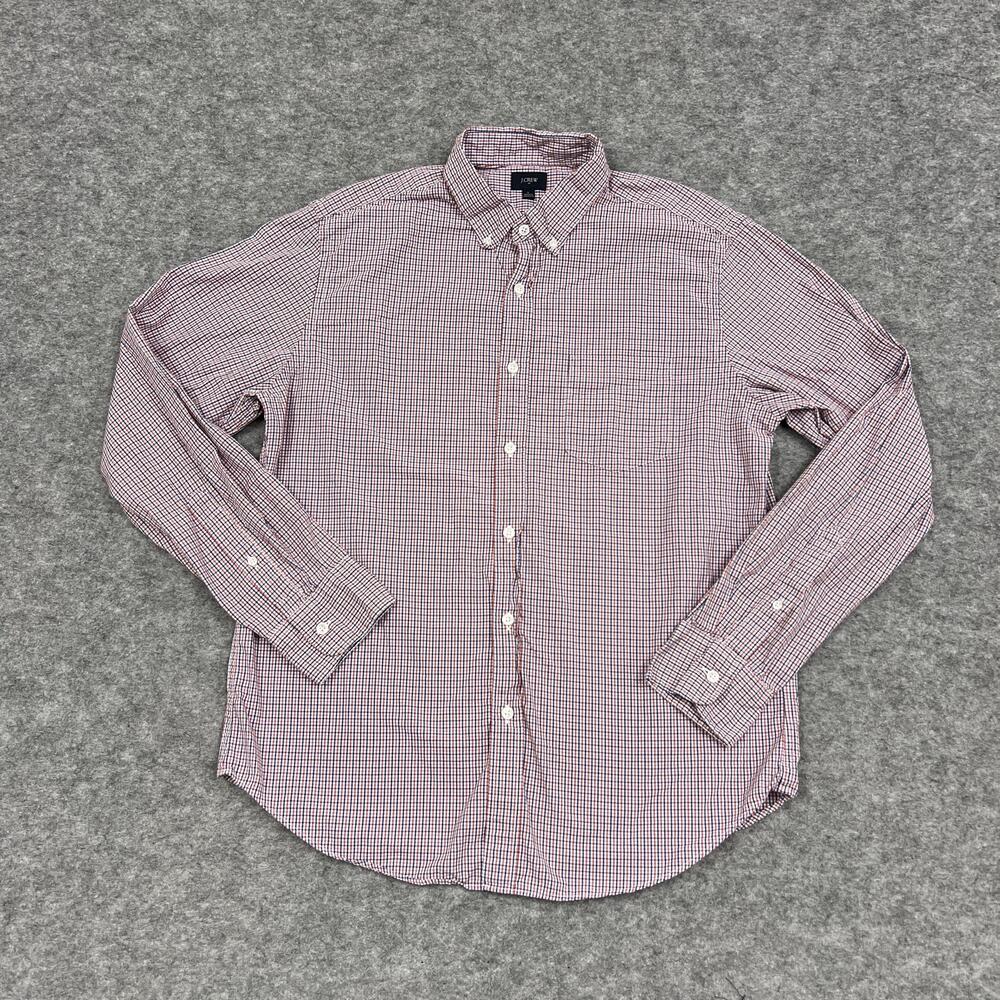 J CREW Shirt Mens L Red Blue Check Button Up Long Sleeve Casual Office Career